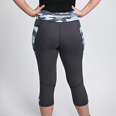 MARIKA Charcoal & Blue Camouflage Print Capri Legging - Large