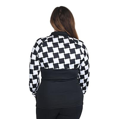 ISAAC MIZRAHI Black Checkered Collared Zip-up Sport Jacket - L , Women's Polyester Jacket , Ladies Jacket