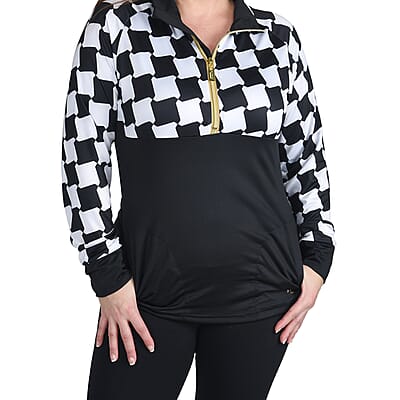 ISAAC MIZRAHI Black Checkered Collared Zip-up Sport Jacket - L , Women's Polyester Jacket , Ladies Jacket