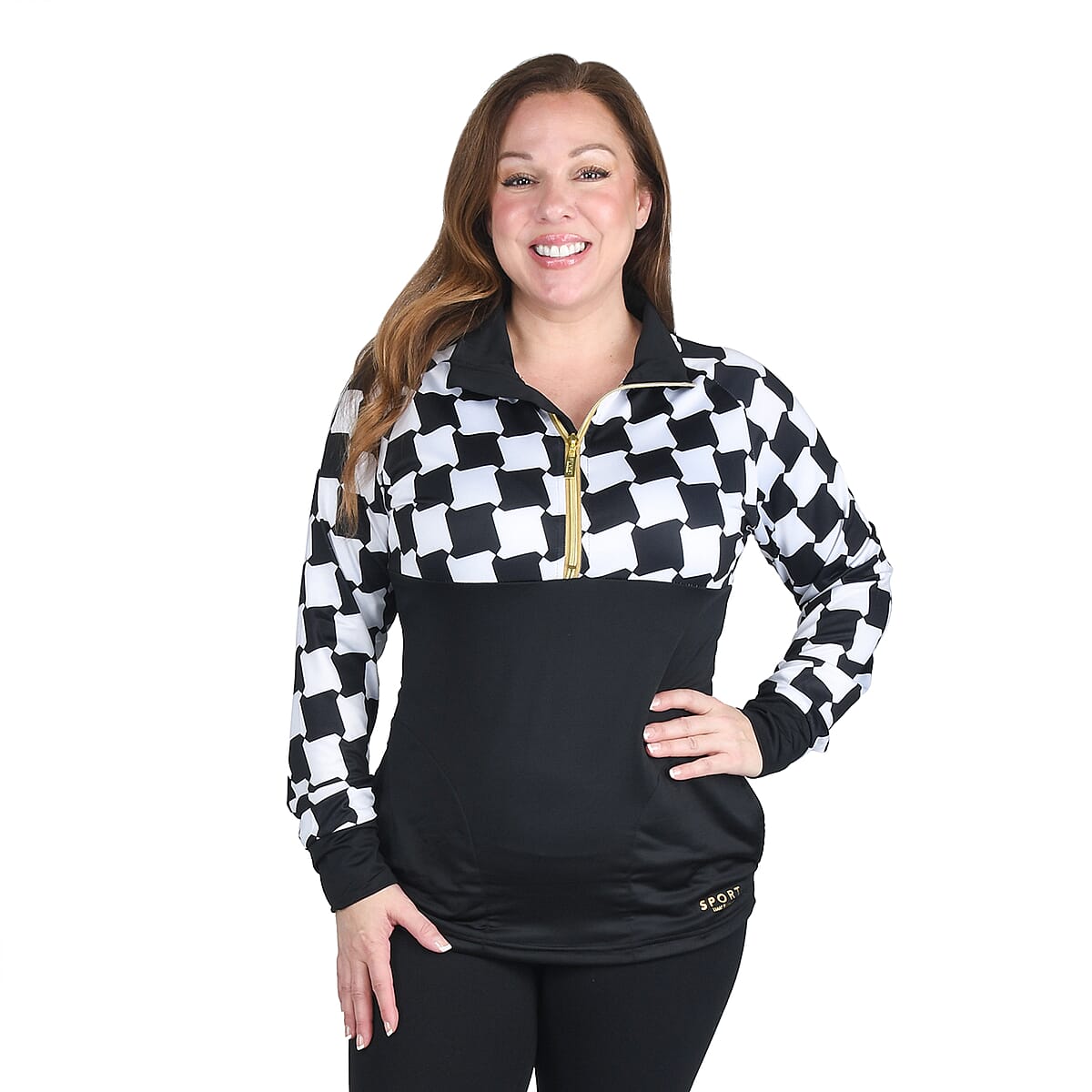 ISAAC MIZRAHI Black Checkered Collared Zip-up Sport Jacket - M | Women's Polyester Jacket | Ladies Jacket image number 0