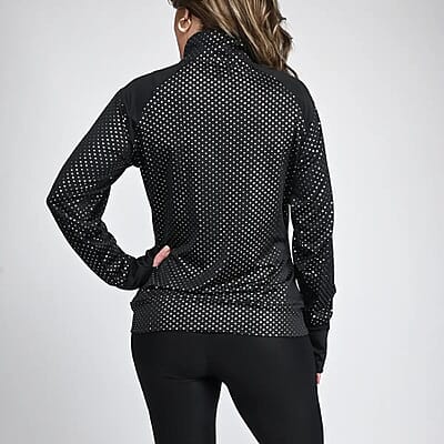 Isaac Mizrahi Black & Pink Metallic Dot Zip-up Sport Jacket, Womens Athletic Jacket, Slim Fit Long Sleeve Yoga Track Hoodie - L