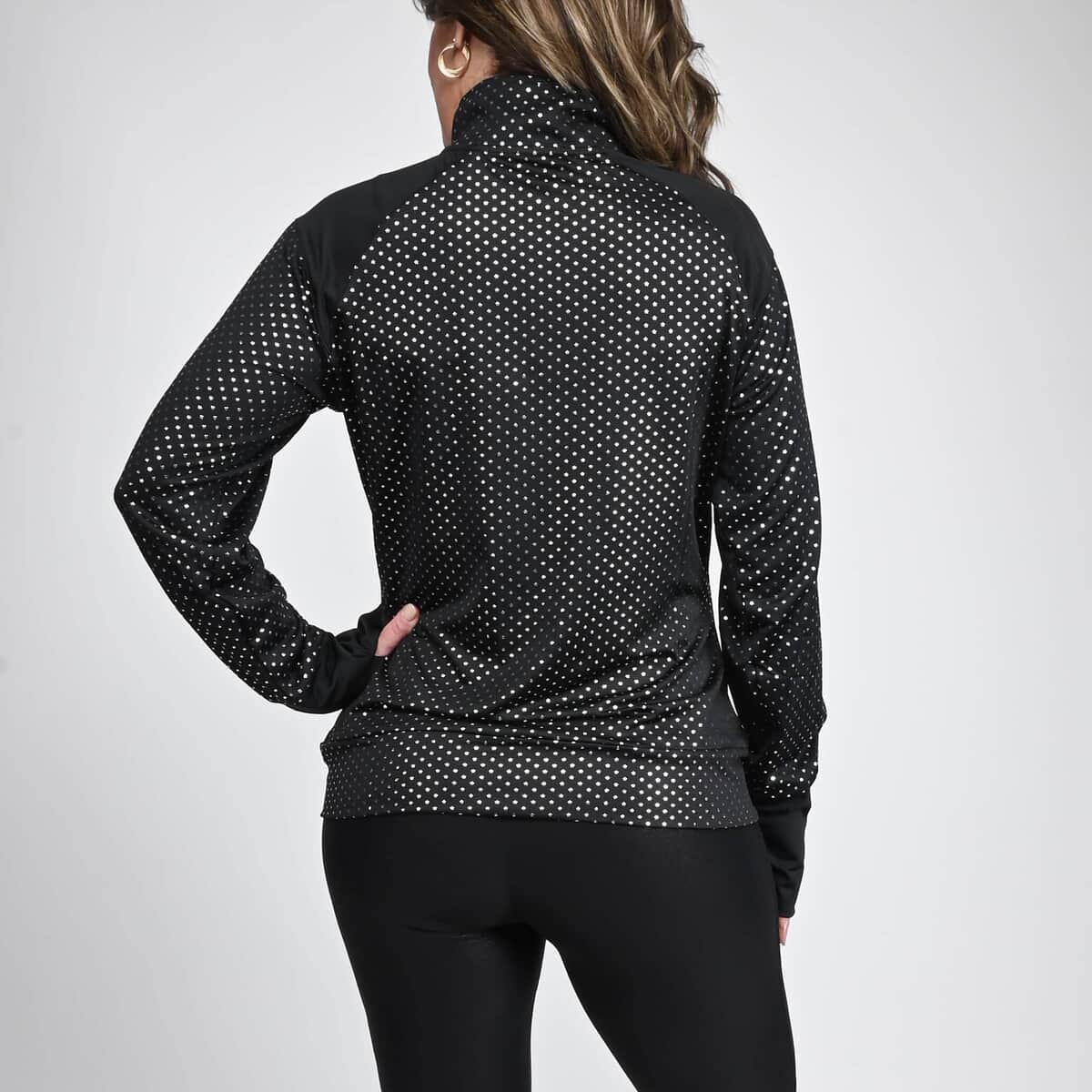 Isaac Mizrahi Black & Pink Metallic Dot Zip-up Sport Jacket, Womens Athletic Jacket, Slim Fit Long Sleeve Yoga Track Hoodie - M image number 5