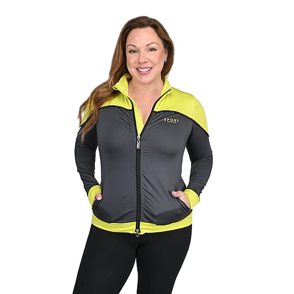 ISAAC MIZRAHI Charcoal & Citrine Stand Collar Zip-up Sport Jacket - L