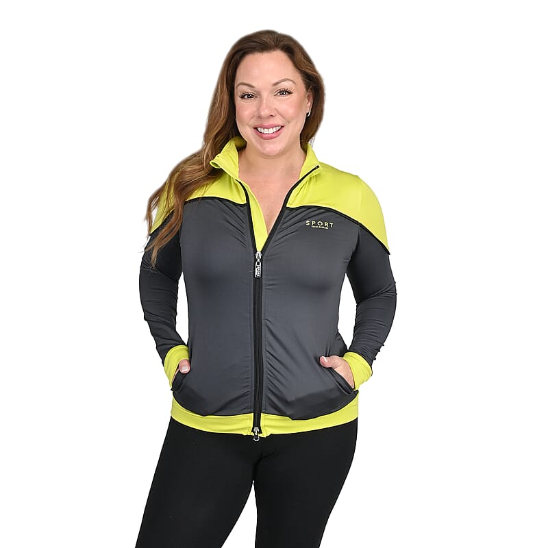 ISAAC MIZRAHI Charcoal & Citrine Stand Collar Zip-up Sport Jacket - L
