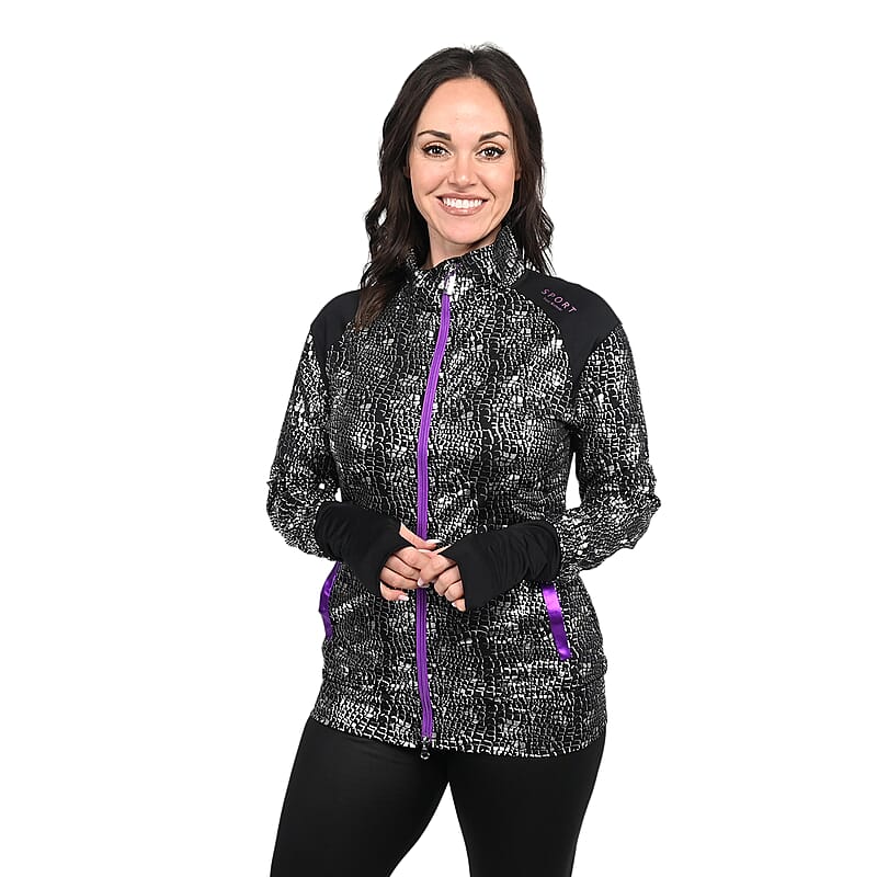 ISAAC MIZRAHI Black & Purple Metallic Reptile Zip-up Sport Jacket - L