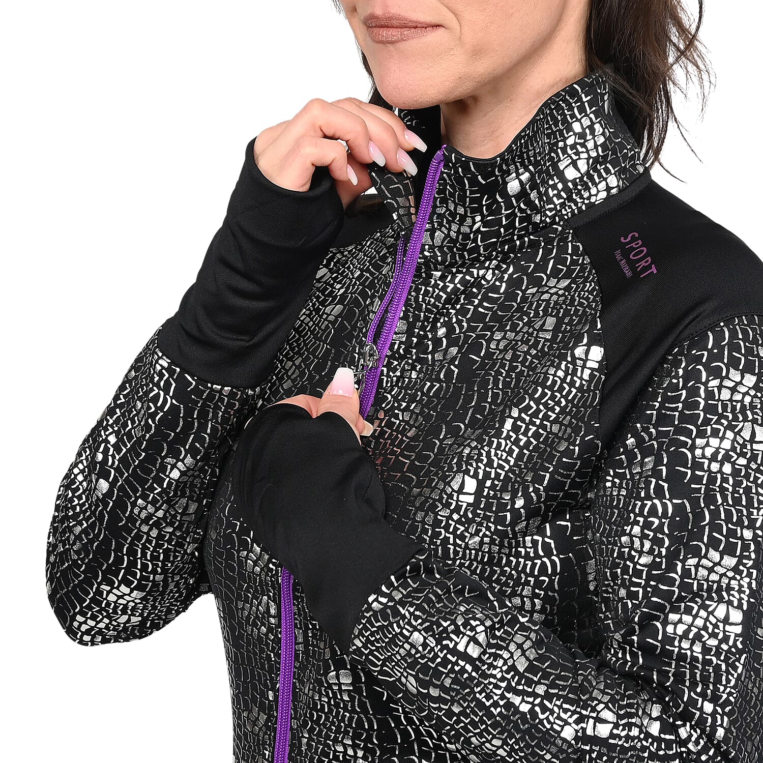 ISAAC MIZRAHI Black & Purple Metallic Reptile Zip-up Sport Jacket - L
