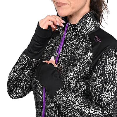 ISAAC MIZRAHI Black & Purple Metallic Reptile Zip-up Sport Jacket - L
