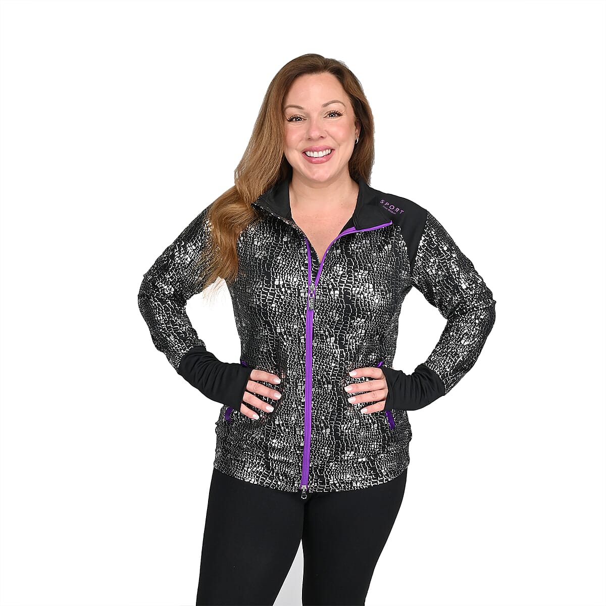 ISAAC MIZRAHI Black & Purple Metallic Reptile Zip-up Sport Jacket - M image number 0