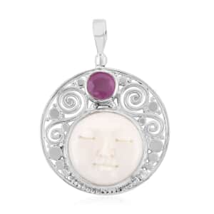 SAJEN SILVER Carved Bone and Ilakaka Hot Pink Sapphire (FF) Pendant in Sterling Silver 9 Grams 1.40 ctw