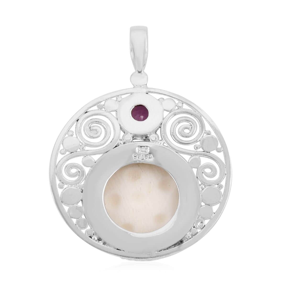 Sajen Silver Carved Bone and Ilakaka Hot Pink Sapphire (FF) Pendant in Sterling Silver 1.40 ctw image number 4