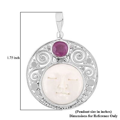 Sajen Silver Carved Bone and Ilakaka Hot Pink Sapphire (FF) Pendant in Sterling Silver 1.40 ctw