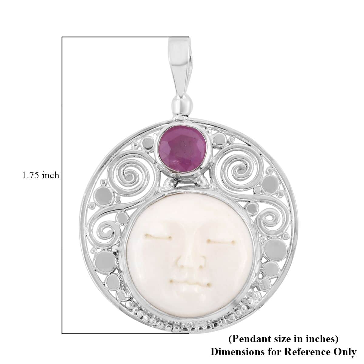 Sajen Silver Carved Bone and Ilakaka Hot Pink Sapphire (FF) Pendant in Sterling Silver 1.40 ctw image number 5