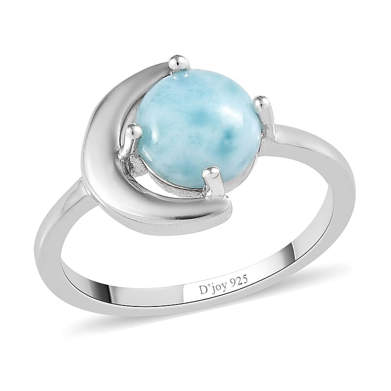 Larimar Sea and Moon Ring in Platinum Over Sterling Silver (Size 10.0) 1.65 ctw