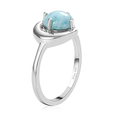 Larimar Sea and Moon Ring in Platinum Over Sterling Silver (Size 10.0) 1.65 ctw
