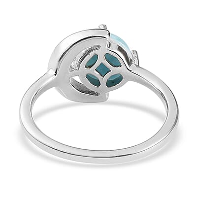Larimar Sea and Moon Ring in Platinum Over Sterling Silver (Size 10.0) 1.65 ctw