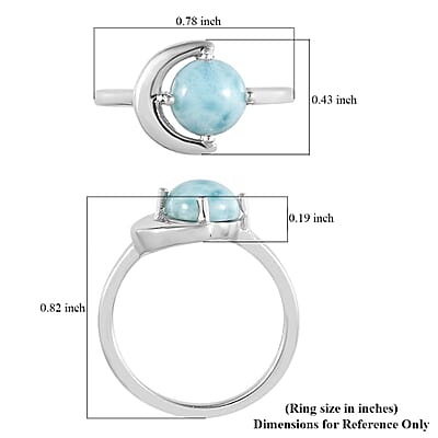 Larimar Sea and Moon Ring in Platinum Over Sterling Silver (Size 10.0) 1.65 ctw