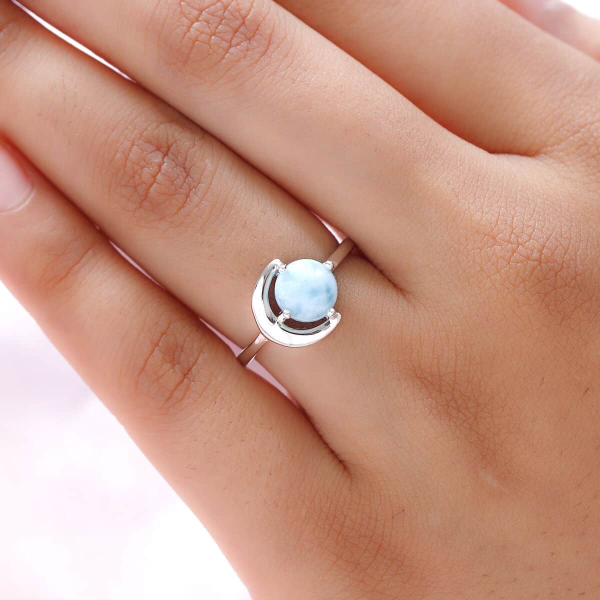 Larimar Sea and Moon Ring in Platinum Over Sterling Silver (Size 5.0) 1.65 ctw image number 2