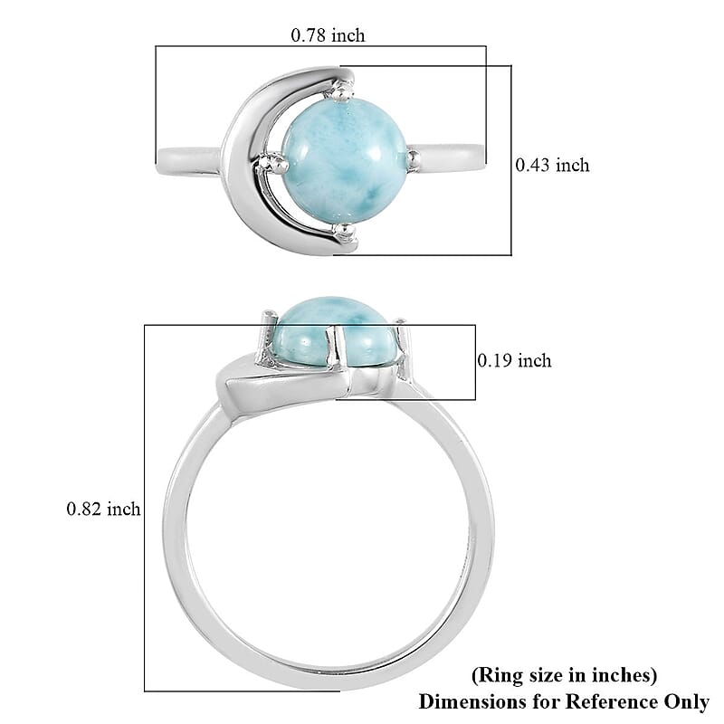 Larimar Sea and Moon Ring in Platinum Over Sterling Silver (Size 5.0) 1.65 ctw
