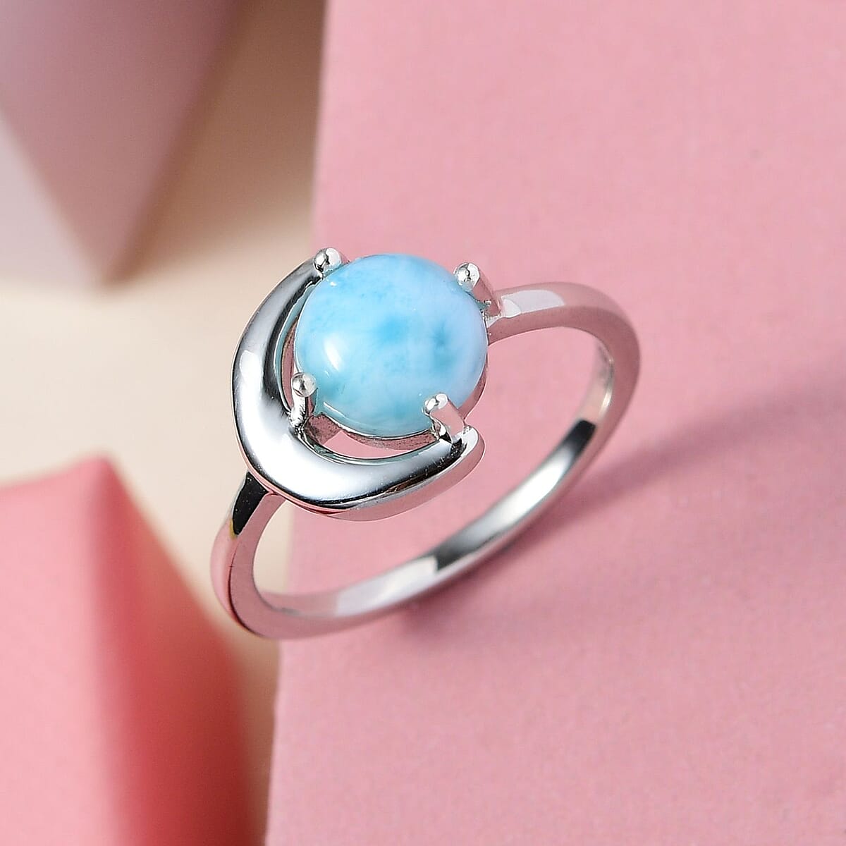 Larimar Sea and Moon Ring in Platinum Over Sterling Silver (Size 8.0) 1.65 ctw image number 1