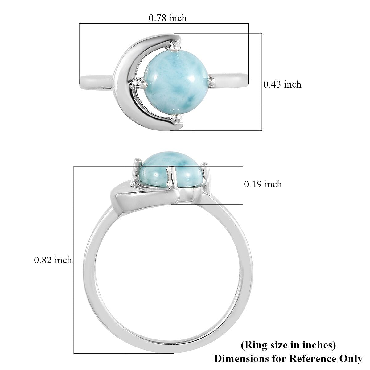 Larimar Sea and Moon Ring in Platinum Over Sterling Silver (Size 9.0) 1.65 ctw image number 5