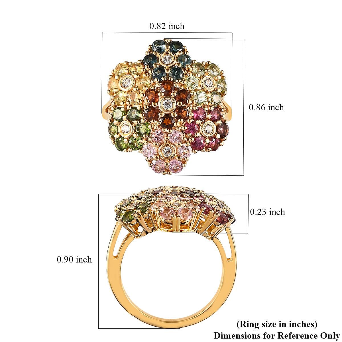 Multi-Tourmaline and White Zircon Floral Ring in Vermeil Yellow Gold Over Sterling Silver (Size 10.0) 3.00 ctw