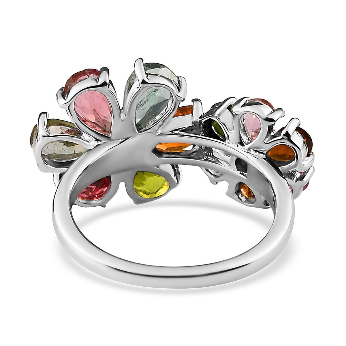 Multi-Tourmaline and Natural White Zircon Floral Ring in Platinum Over Sterling Silver (Size 9.0) 3.15 ctw image number 4