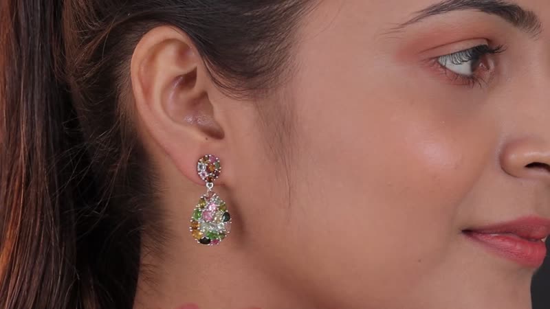 Multi-Tourmaline Dangling Earrings in Platinum Over Sterling Silver 6.40 ctw