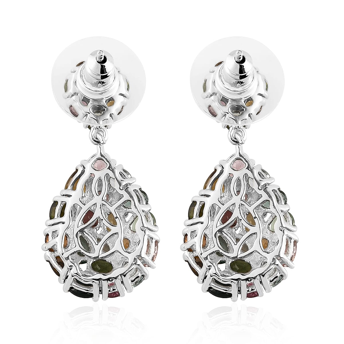 Multi-Tourmaline Dangling Earrings in Platinum Over Sterling Silver 6.40 ctw