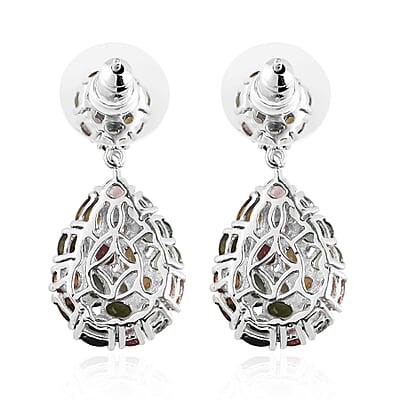 Multi-Tourmaline Dangling Earrings in Platinum Over Sterling Silver 6.40 ctw