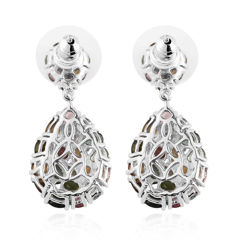 Multi-Tourmaline Dangling Earrings in Platinum Over Sterling Silver 6.40 ctw