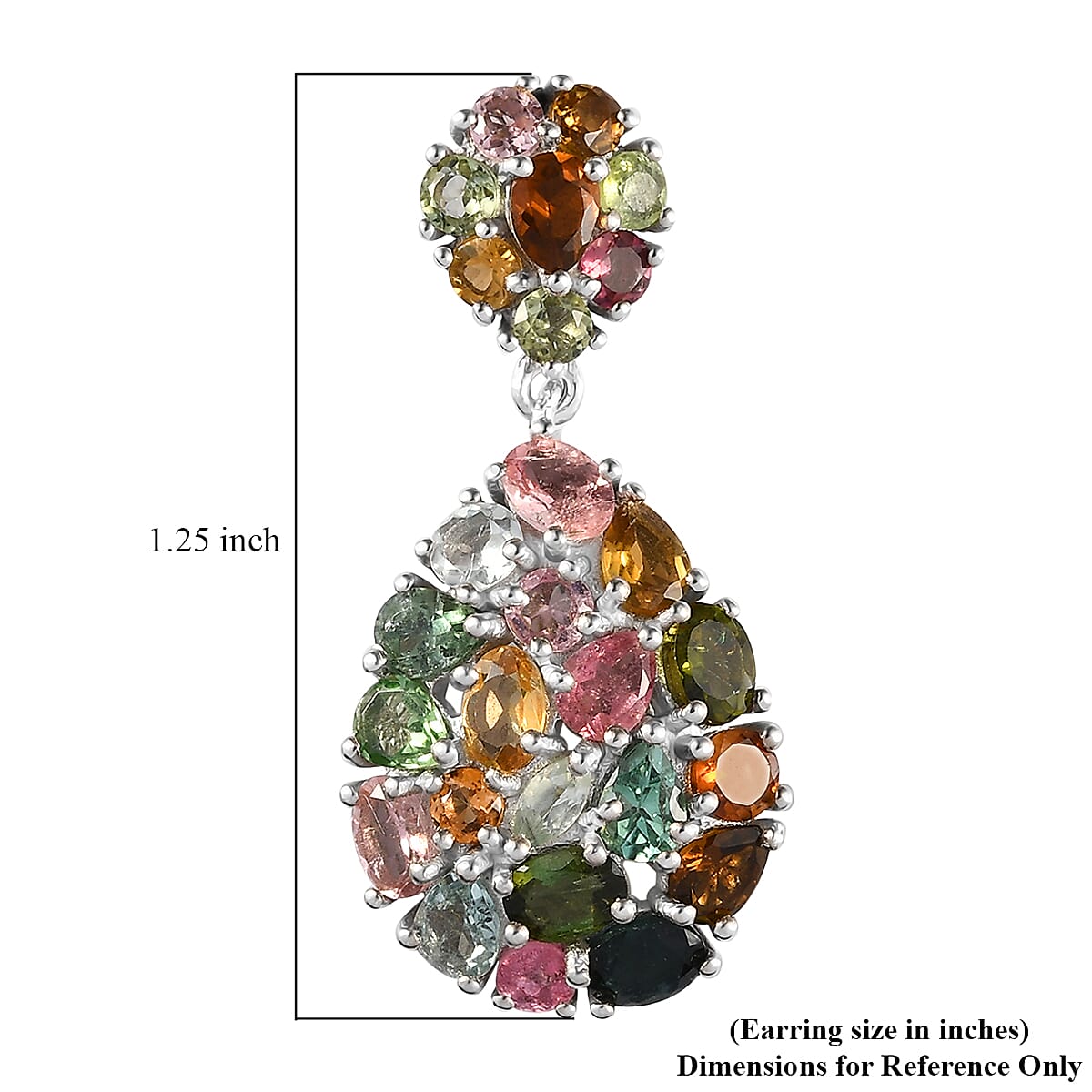 Multi-Tourmaline Dangling Earrings in Platinum Over Sterling Silver 6.40 ctw