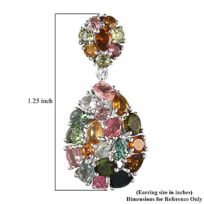 Multi-Tourmaline Dangling Earrings in Platinum Over Sterling Silver 6.40 ctw