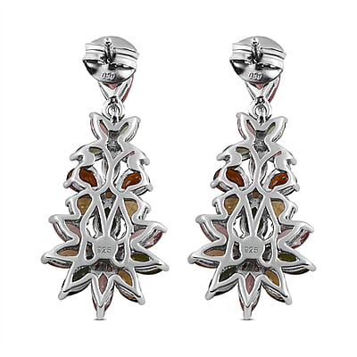 Multi-Tourmaline Floral Dangle Earrings in Platinum Over Sterling Silver 5.25 ctw