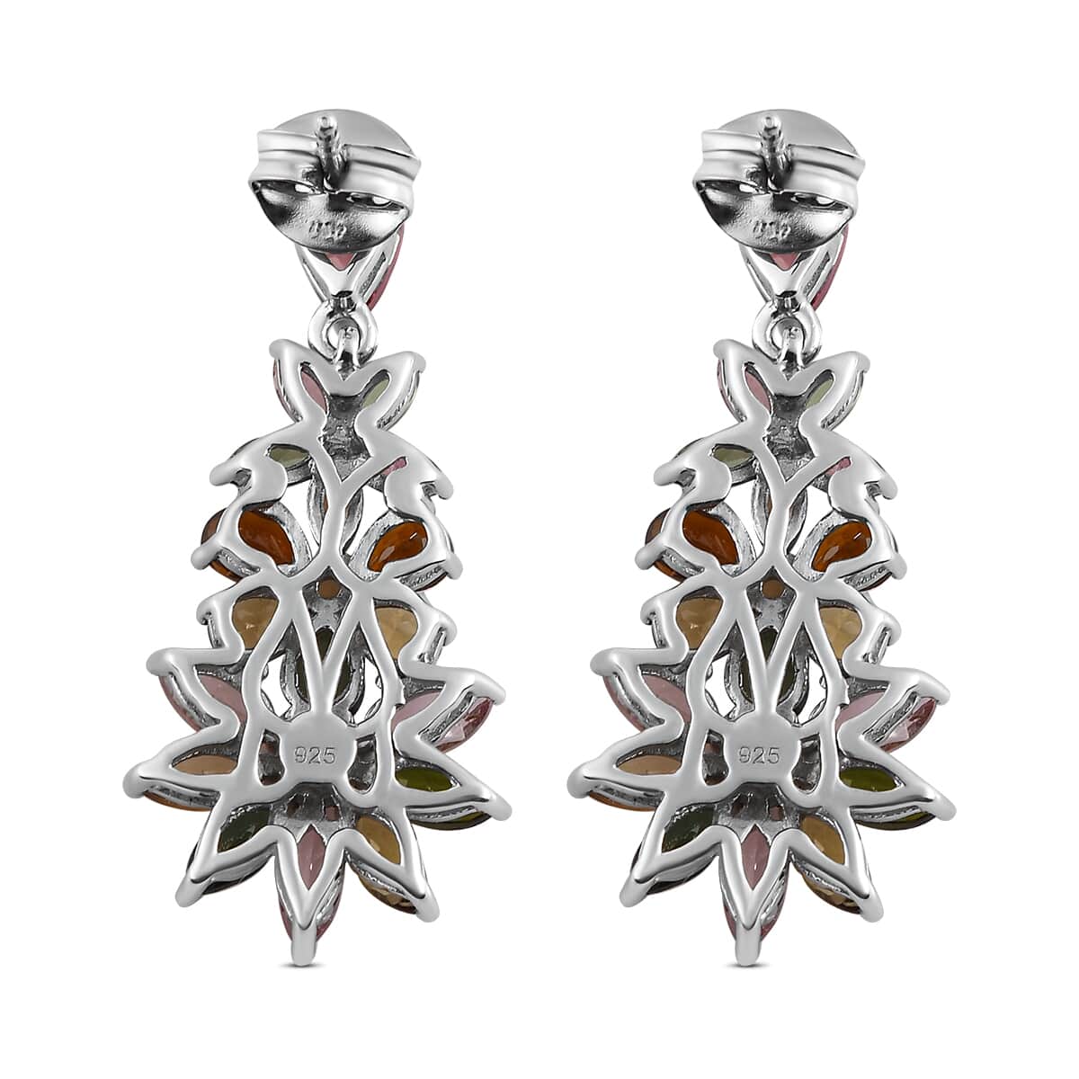 Multi-Tourmaline Floral Dangle Earrings in Platinum Over Sterling Silver 5.25 ctw image number 4