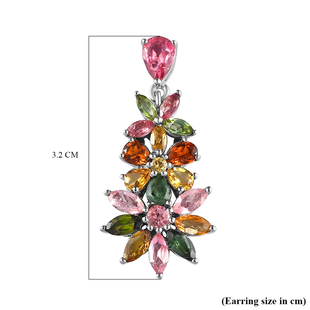 Multi-Tourmaline Floral Dangle Earrings in Platinum Over Sterling Silver 5.25 ctw image number 5