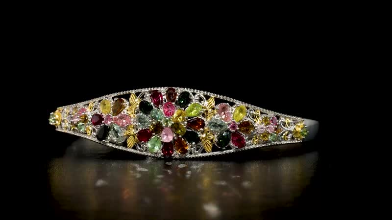 Multi-Tourmaline Cuff Bracelet in Vermeil Yellow Gold and Platinum Over Sterling Silver (7.25 In) 7.10 ctw