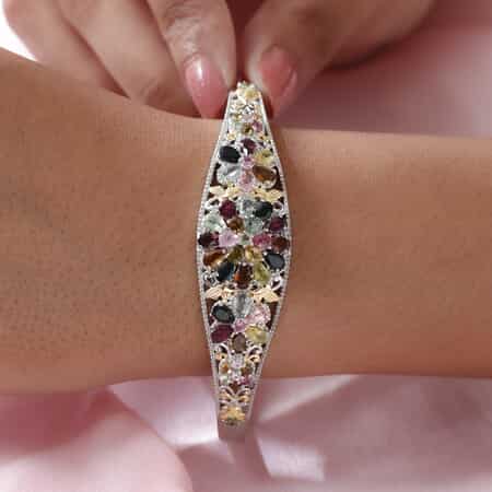 Multi-Tourmaline Cuff Bracelet in Vermeil Yellow Gold and Platinum Over Sterling Silver (7.25 In) 7.10 ctw image number 2