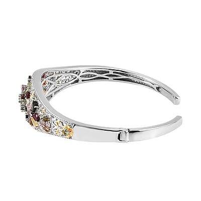 Multi-Tourmaline Cuff Bracelet in Vermeil Yellow Gold and Platinum Over Sterling Silver (7.25 In) 7.10 ctw