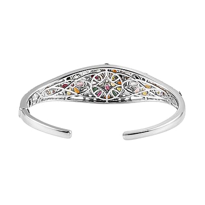 Multi-Tourmaline Cuff Bracelet in Vermeil Yellow Gold and Platinum Over Sterling Silver (7.25 In) 7.10 ctw