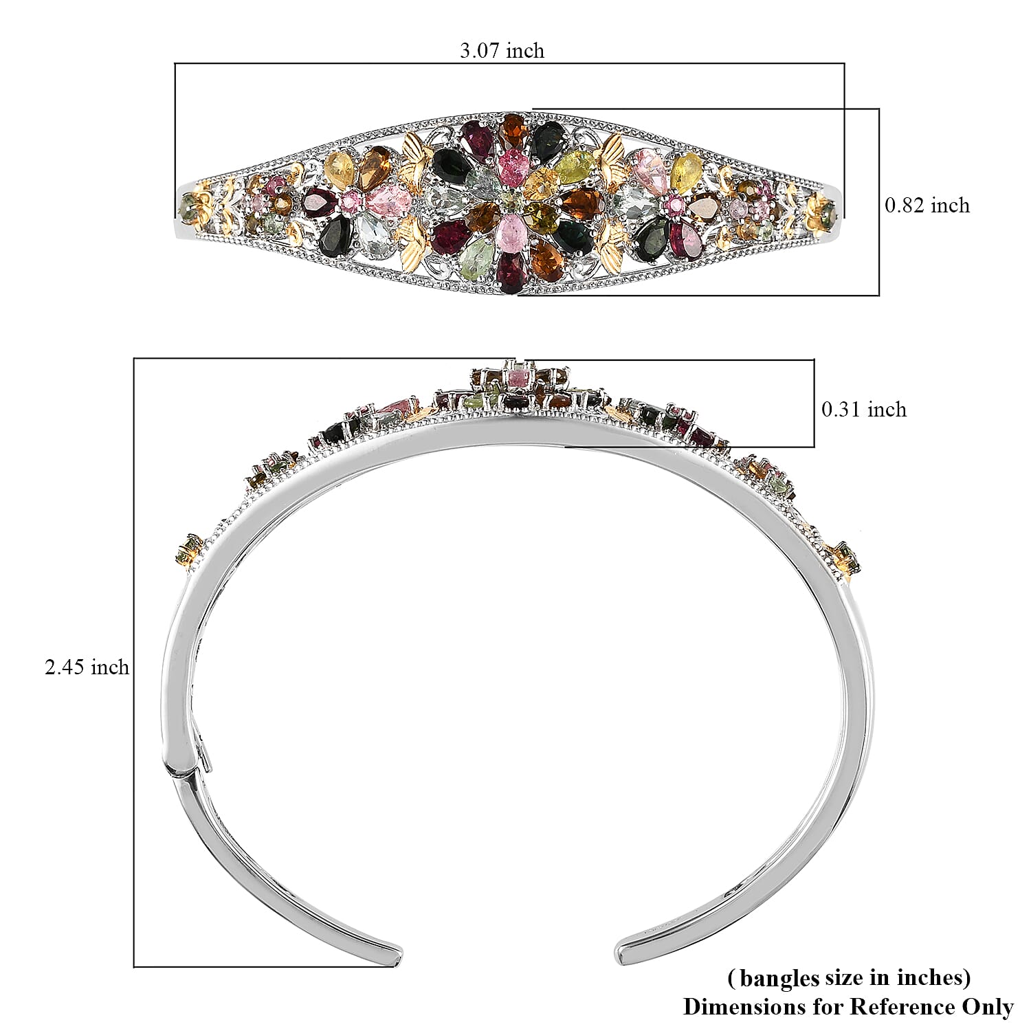 Multi-Tourmaline Cuff Bracelet in Vermeil Yellow Gold and Platinum Over Sterling Silver (7.25 In) 7.10 ctw