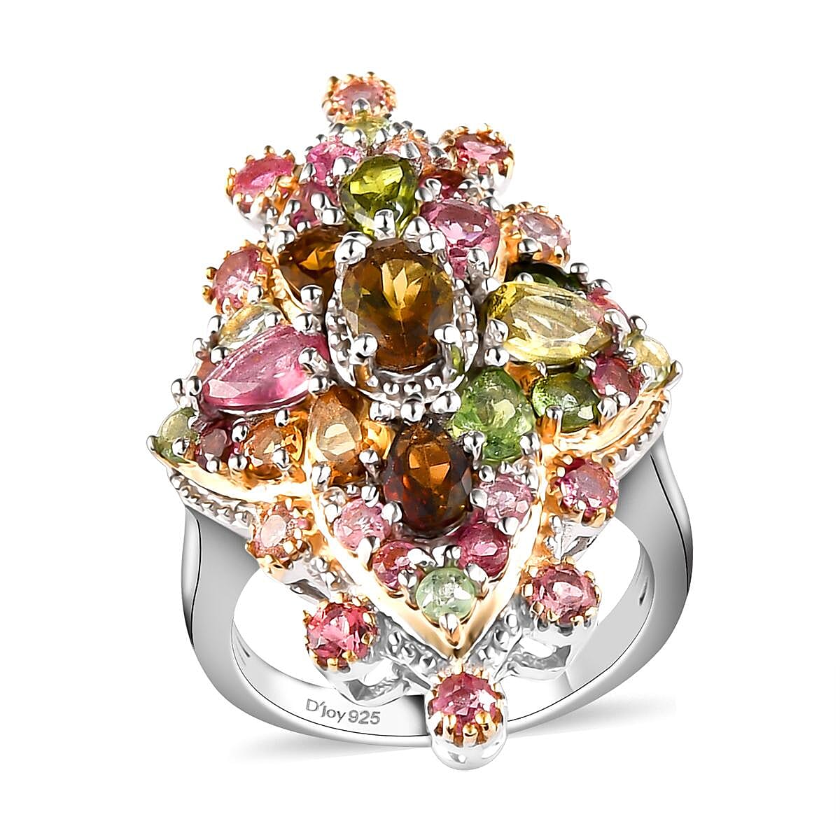 Buy Multi-Tourmaline and White Zircon Cluster Ring in 14K YG