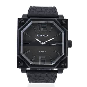 Strada Japanese Movement Octagonal Dial Sports Watch with Black Silicone Strap
