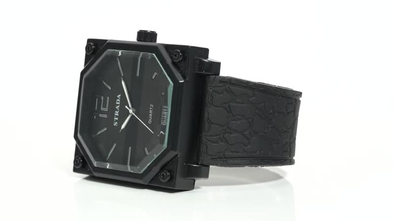 STRADA Japanese Movement Octagonal Dial Sports Watch with Black Silicone Strap
