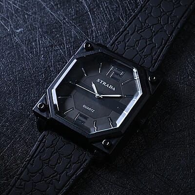 Strada Japanese Movement Octagonal Dial Sports Watch with Black Silicone Strap