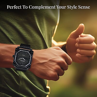Strada Japanese Movement Octagonal Dial Sports Watch with Black Silicone Strap
