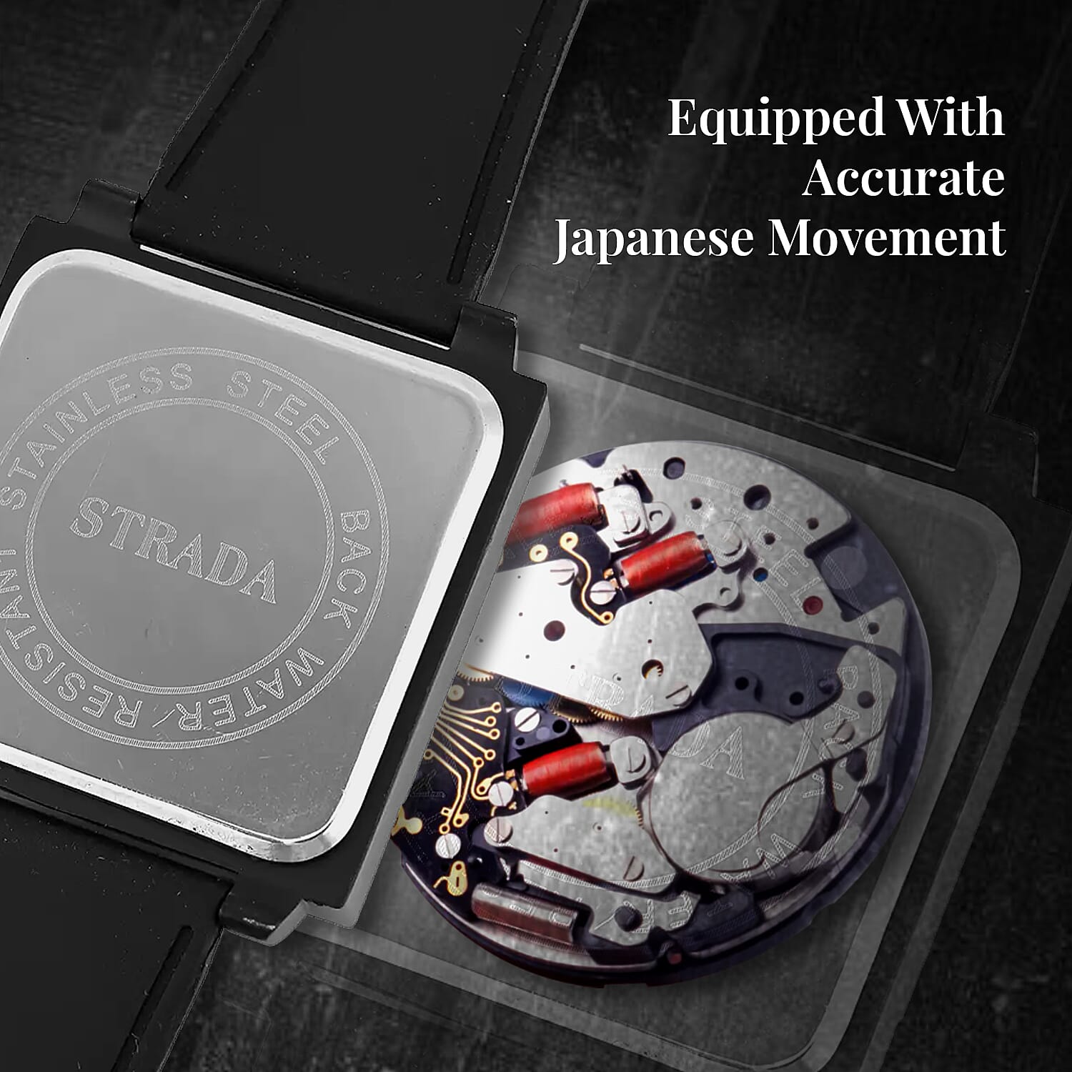 Strada Japanese Movement Octagonal Dial Sports Watch with Black Silicone Strap
