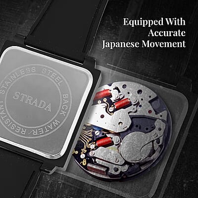 Strada Japanese Movement Octagonal Dial Sports Watch with Black Silicone Strap
