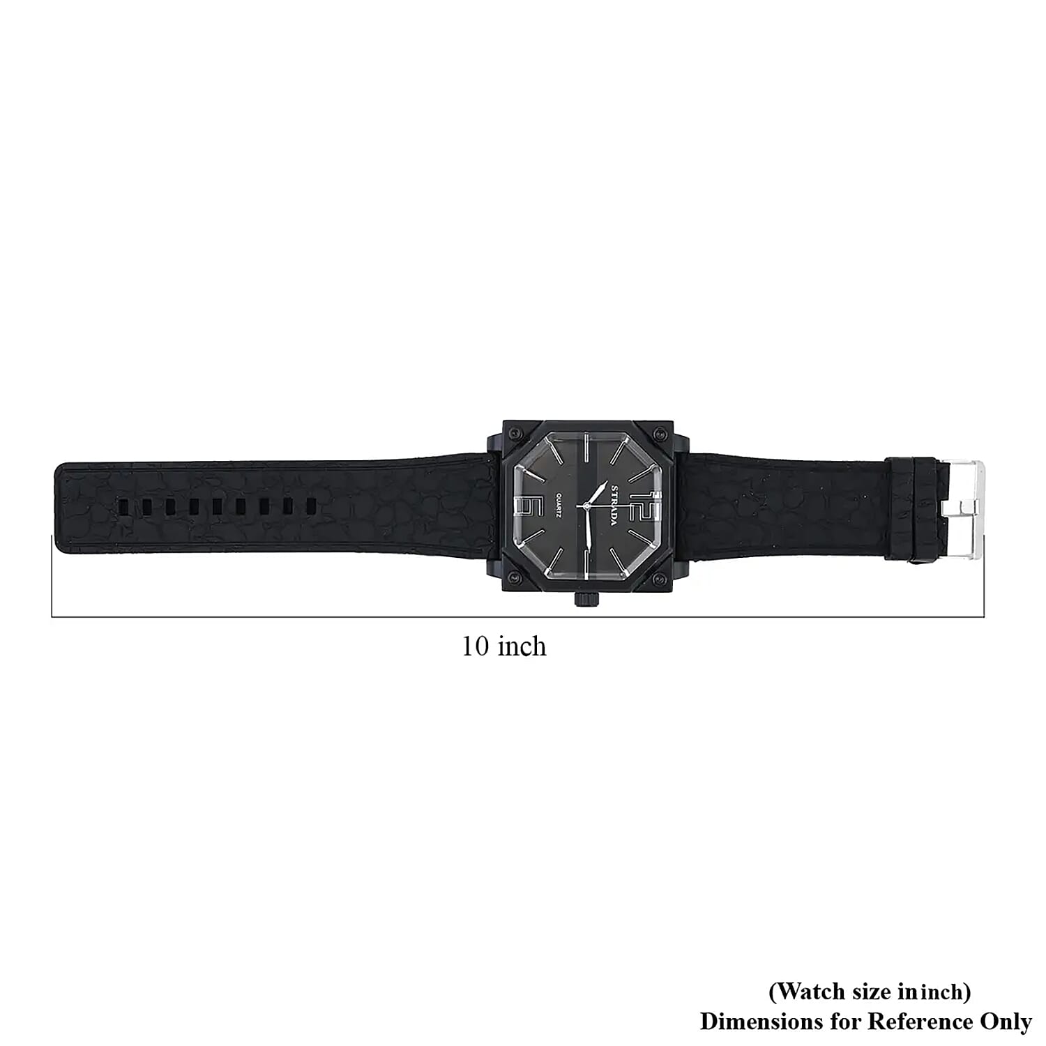 Strada Japanese Movement Octagonal Dial Sports Watch with Black Silicone Strap