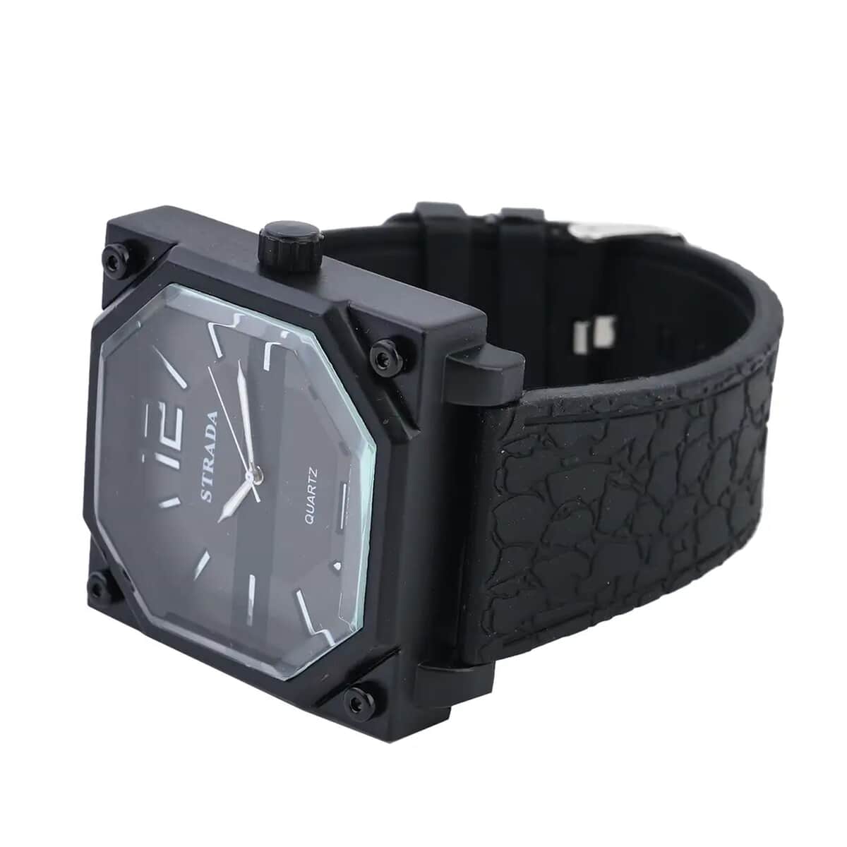 STRADA Japanese Movement Octagonal Dial Sports Watch with Black Silicone Strap image number 8