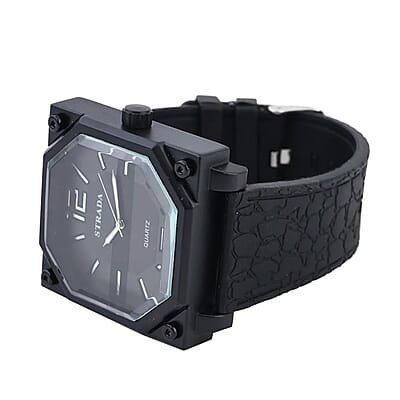 Strada Japanese Movement Octagonal Dial Sports Watch with Black Silicone Strap